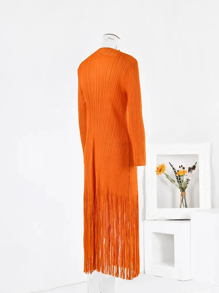 Pre Order:  Orange Tassel Pleated Dress