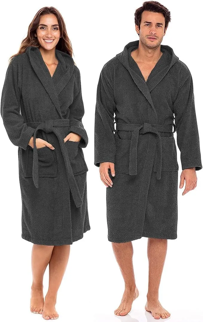 Pristine Linen Cotton Terry Hooded Bathrobe for Women Cotton Robes Terry Cloth Robes for Men Towel Robe Unisex Men & Women