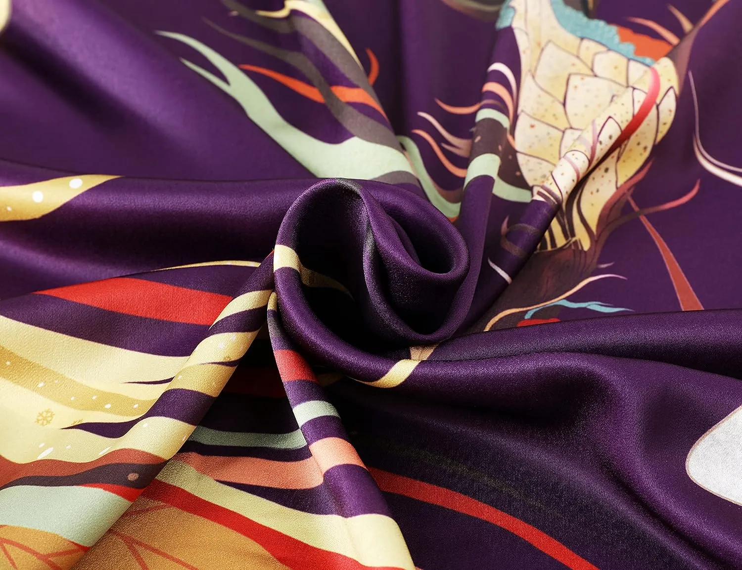 PRODESIGN Long Kimono Robe Satin Sleepwear Phoenix Handprinted Silky Nightgown Bathrobe Blouse Cardigan for Women