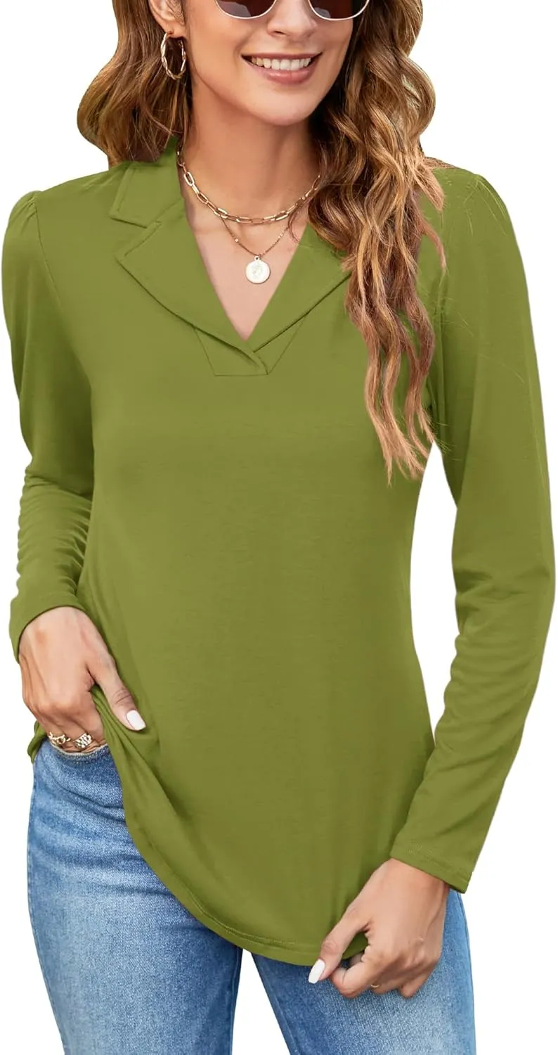 Rapbin Women's Notch Collar Shirt V Neck Short Sleeve Casual Tunic Tops