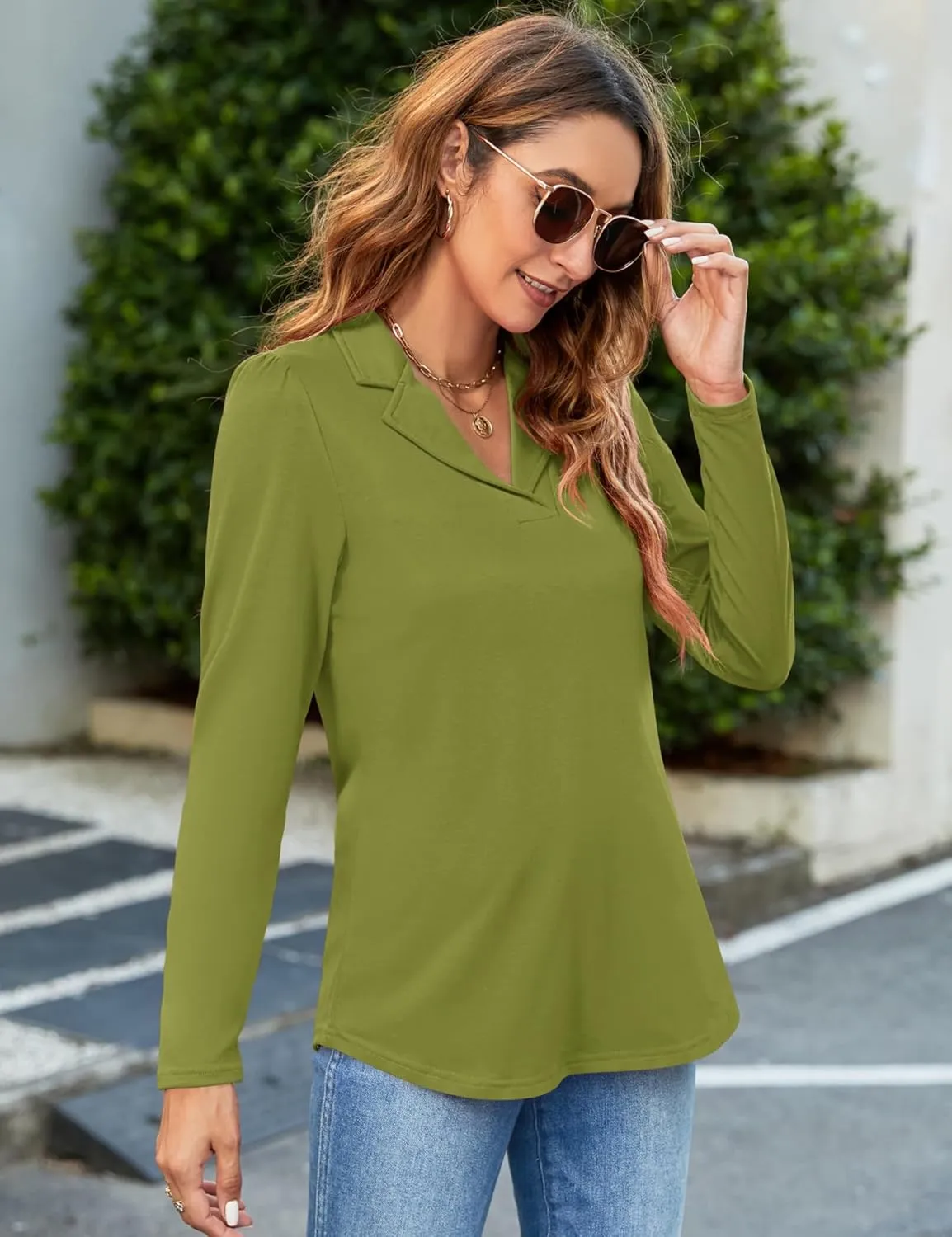 Rapbin Women's Notch Collar Shirt V Neck Short Sleeve Casual Tunic Tops