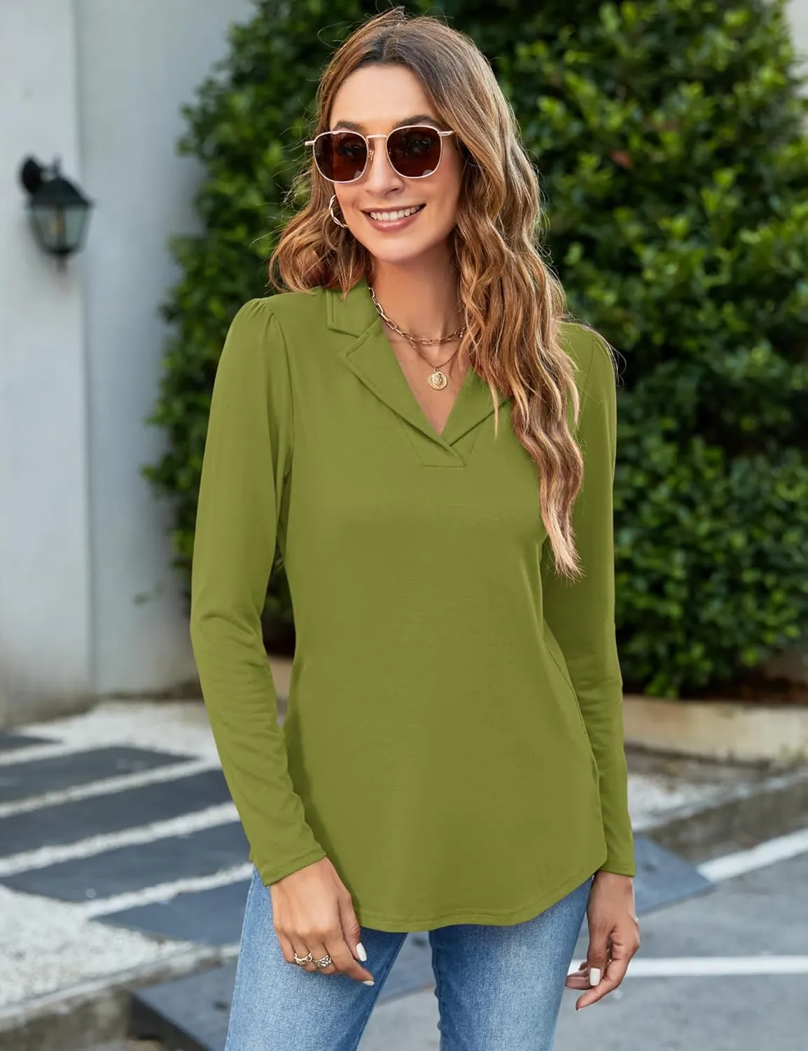 Rapbin Women's Notch Collar Shirt V Neck Short Sleeve Casual Tunic Tops