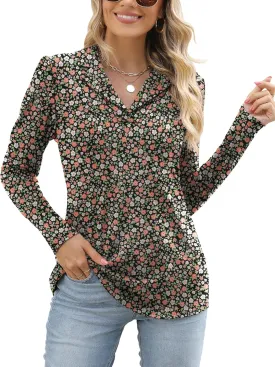 Rapbin Women's Notch Collar Shirt V Neck Short Sleeve Casual Tunic Tops