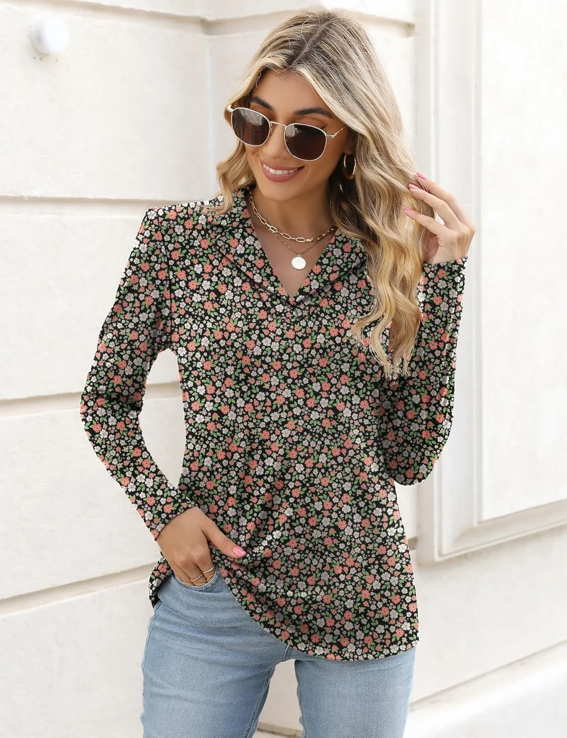 Rapbin Women's Notch Collar Shirt V Neck Short Sleeve Casual Tunic Tops