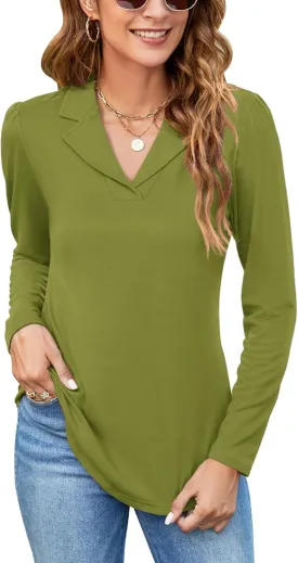 Rapbin Women's Notch Collar Shirt V Neck Short Sleeve Casual Tunic Tops