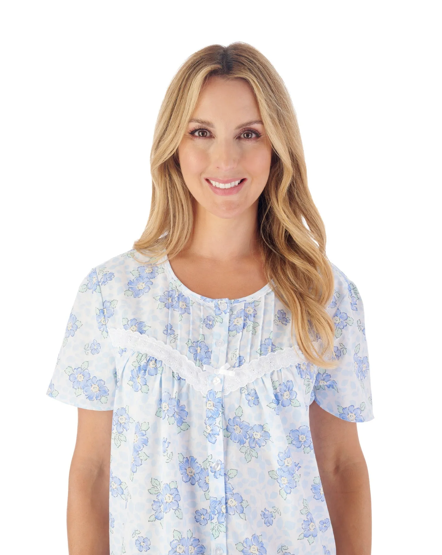 Slenderella 100% Cotton Full Button Front Short Sleeve Nightdress