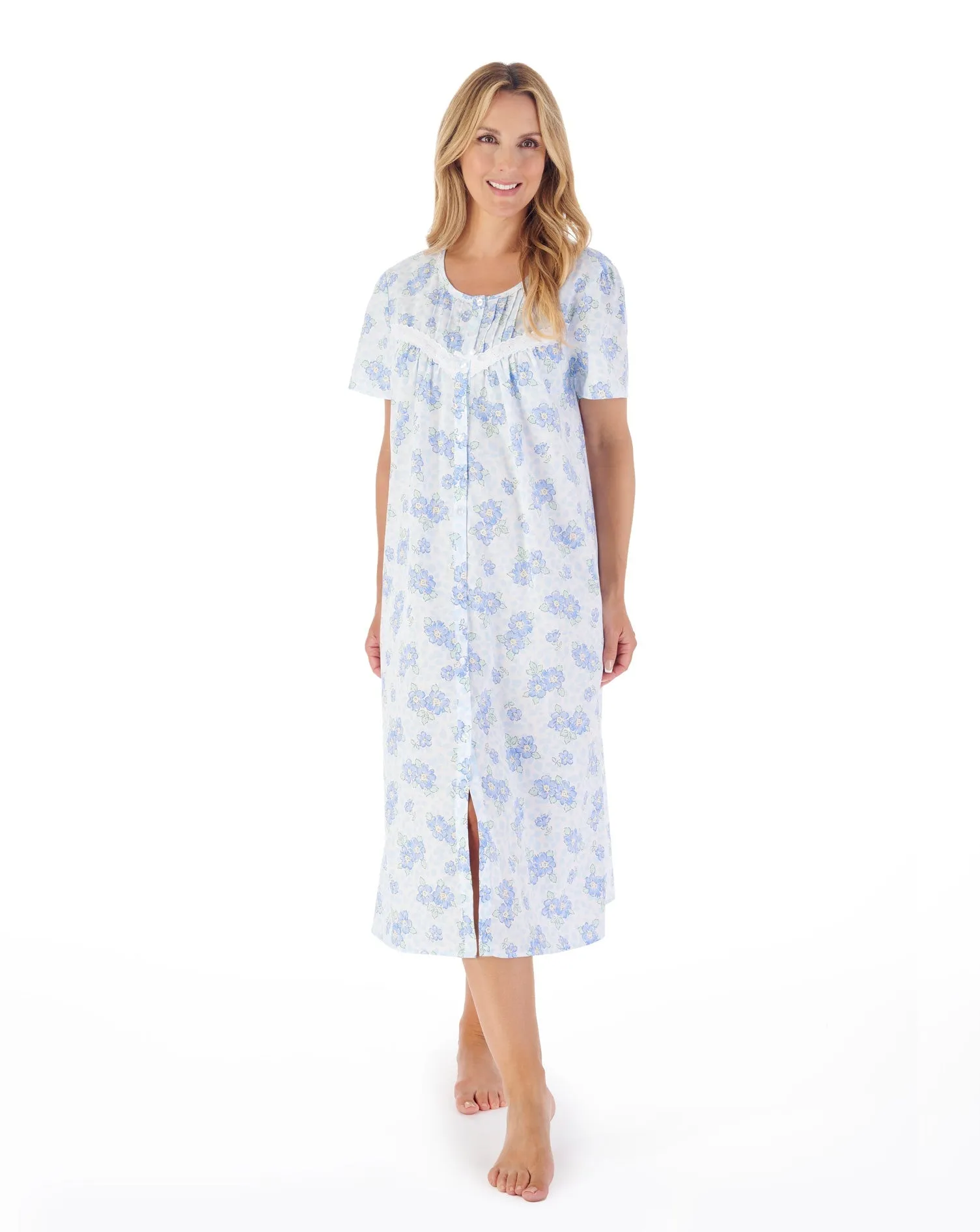 Slenderella 100% Cotton Full Button Front Short Sleeve Nightdress