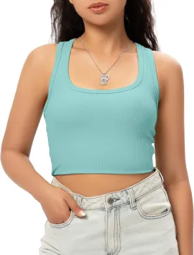 Sports Crop Tank Tops for Women Cropped Workout Tops Racerback Running Yoga Tanks Cotton Sleeveless Gym Shirts