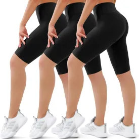 SUNCLOVE 3 Pack Biker Shorts for Women Tummy Control Workout Yoga Gym Running Shorts with Pockets