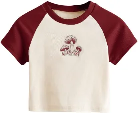 SweatyRocks Women's Graphic Print Round Neck T Shirt Short Sleeve Crop Tee Tops