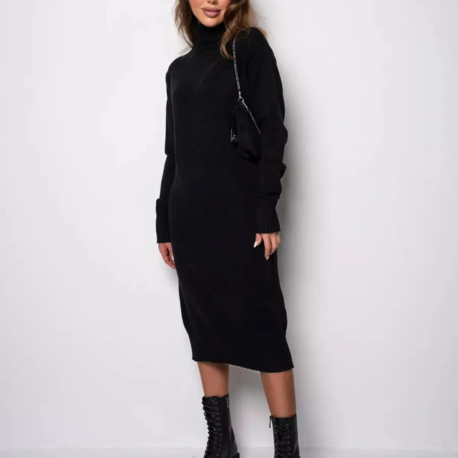 Turtle Neck Dress for Women,Womens Fall and Winter Fashion Sexy Slim Waisted Package Hip Dating Long Sleeve Dresses
