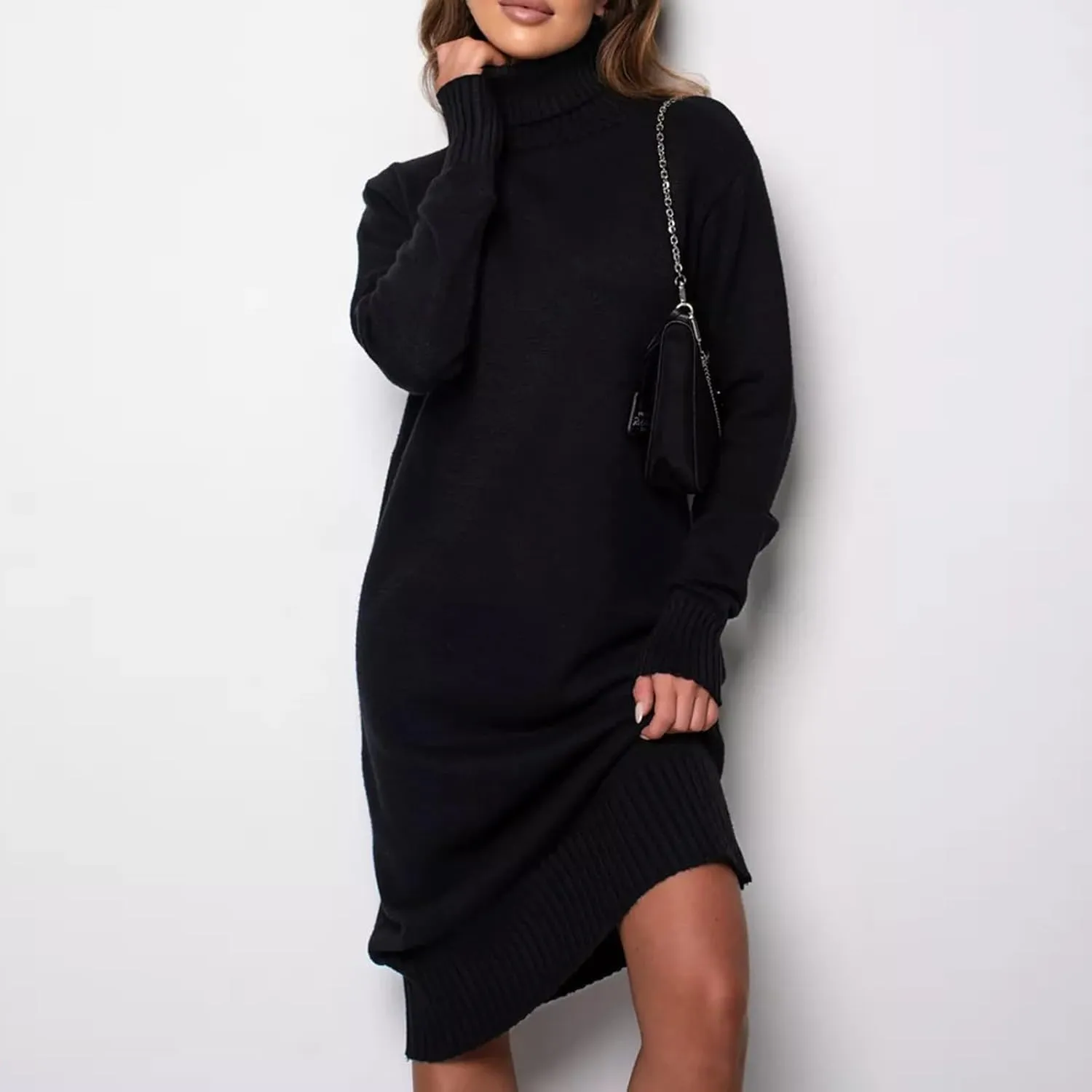 Turtle Neck Dress for Women,Womens Fall and Winter Fashion Sexy Slim Waisted Package Hip Dating Long Sleeve Dresses