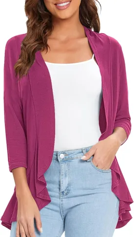 Urban CoCo Women's 3/4 Sleeve Casual Cardigans for Women Trendy Open Front Lightweight Cover Ups