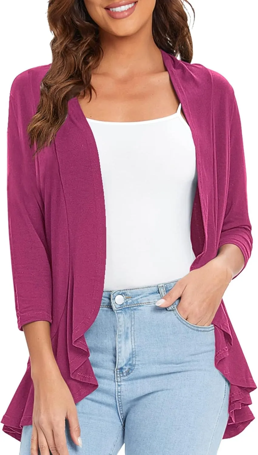 Urban CoCo Women's 3/4 Sleeve Casual Cardigans for Women Trendy Open Front Lightweight Cover Ups