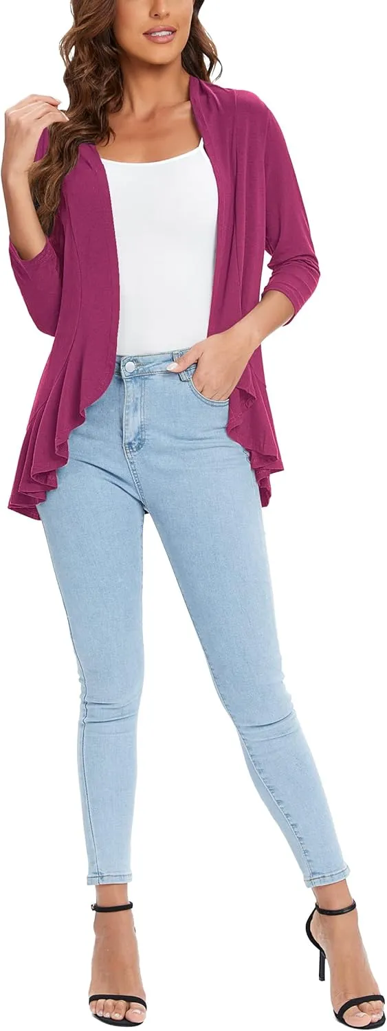 Urban CoCo Women's 3/4 Sleeve Casual Cardigans for Women Trendy Open Front Lightweight Cover Ups