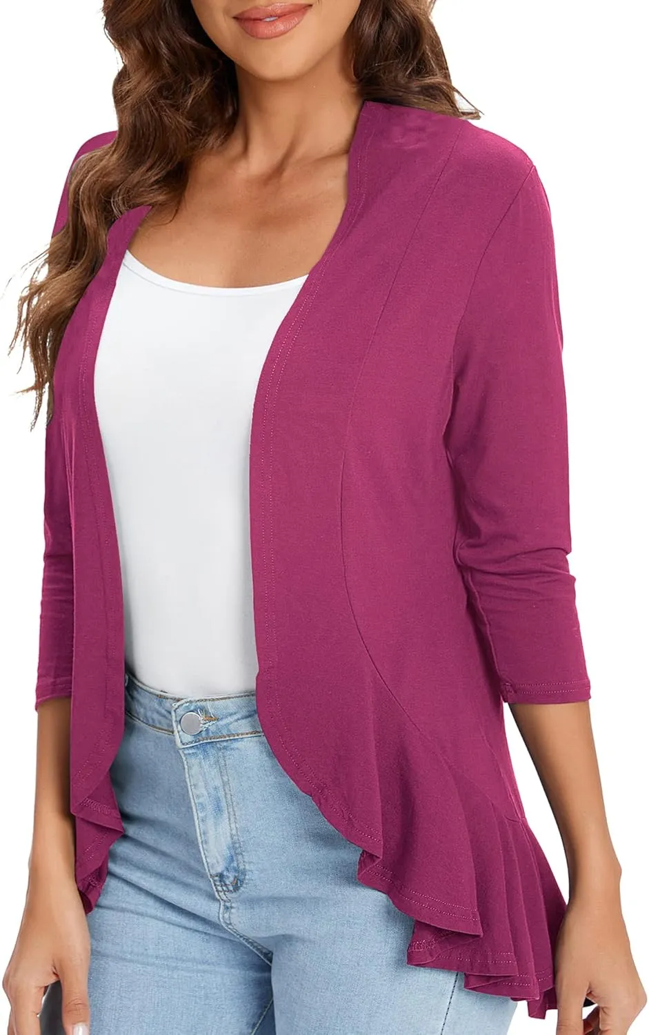 Urban CoCo Women's 3/4 Sleeve Casual Cardigans for Women Trendy Open Front Lightweight Cover Ups