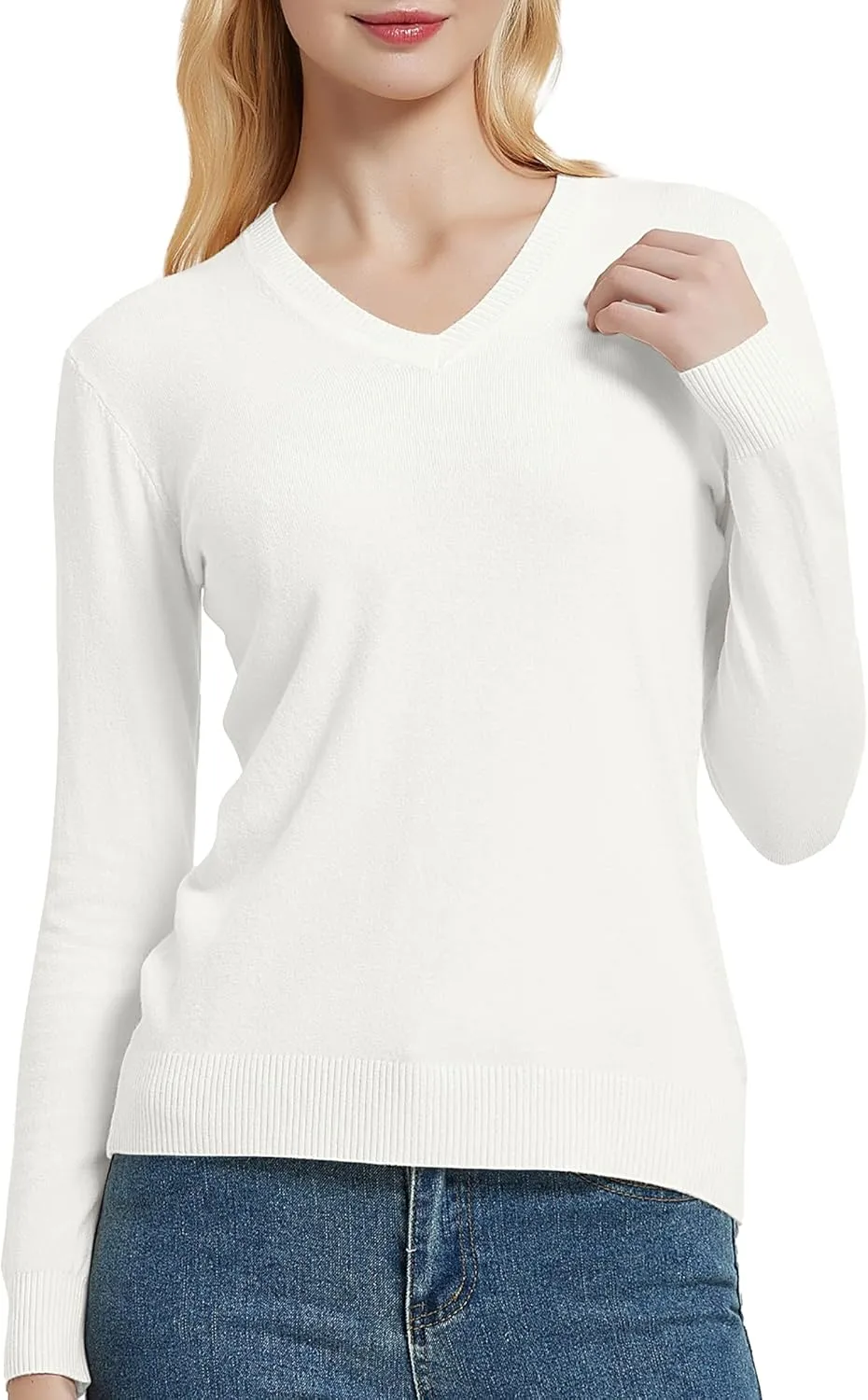 Urban CoCo Women's V Neck Long Sleeve Solid Classic Knit Pullover Sweater Tops
