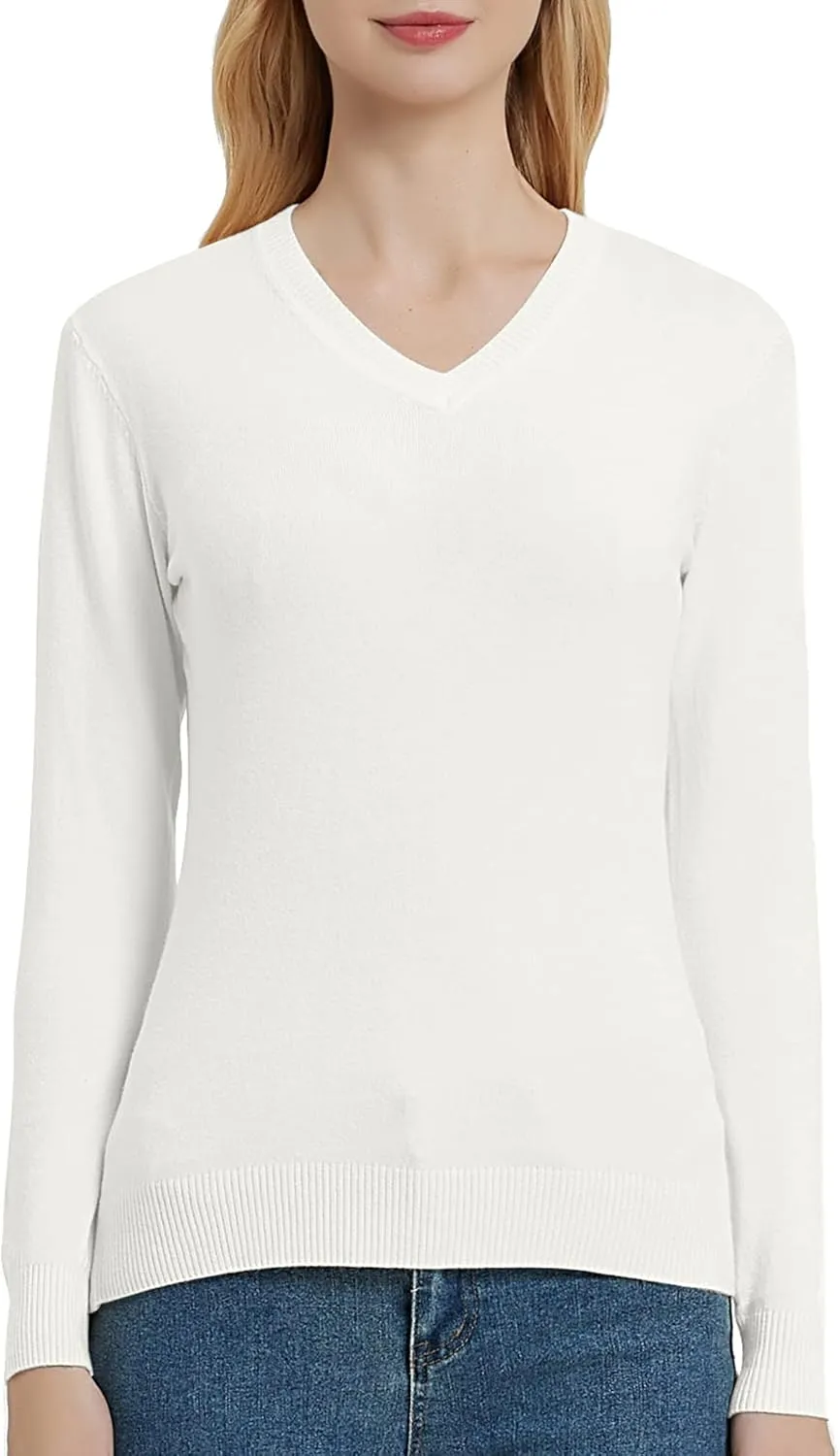 Urban CoCo Women's V Neck Long Sleeve Solid Classic Knit Pullover Sweater Tops