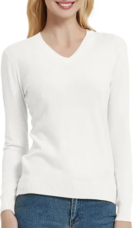 Urban CoCo Women's V Neck Long Sleeve Solid Classic Knit Pullover Sweater Tops