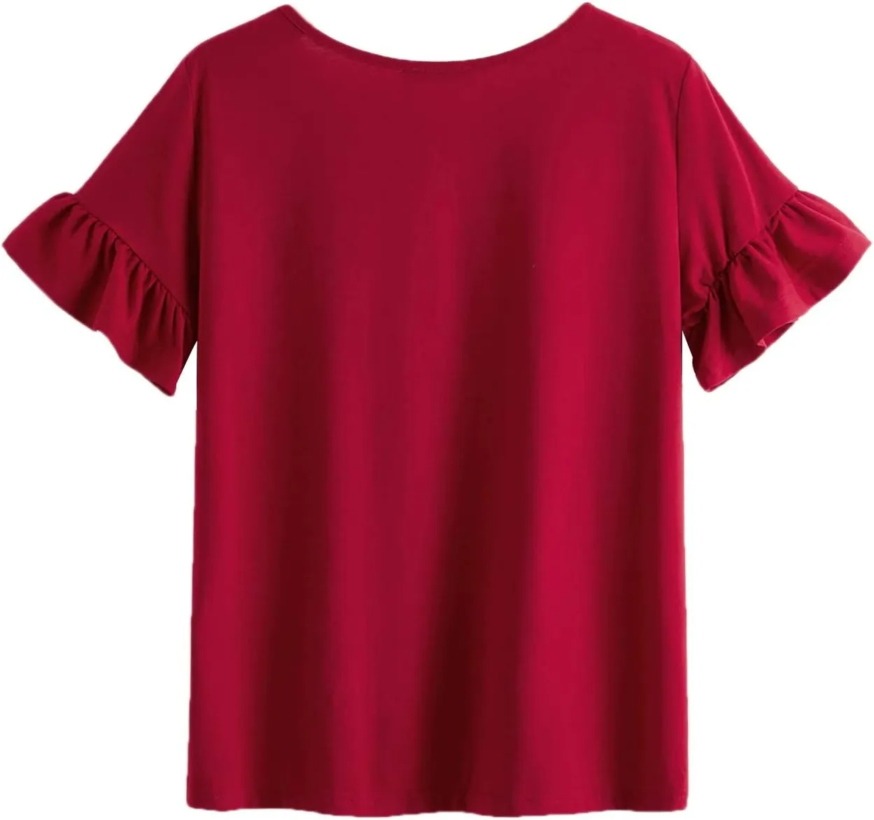 WDIRARA Women's Casual Ruffle Sleeve Round Neck Solid Tee Shirt