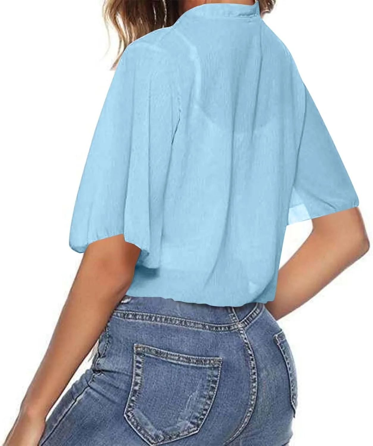 Women Shrug Chiffon Cardigan Open Front Short Sleeve Bolero 2025 Summer Lightweight Tie Front Top Rash Guard for Dress