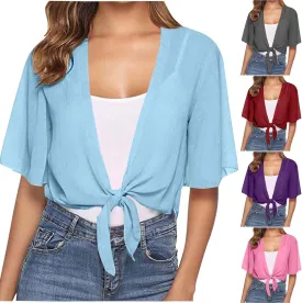 Women Shrug Chiffon Cardigan Open Front Short Sleeve Bolero 2025 Summer Lightweight Tie Front Top Rash Guard for Dress