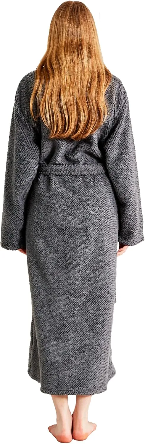 Women's Plush Fleece Bathrobe, Warm and Fluffy Sherpa, Soft Dot Jacquard Robe