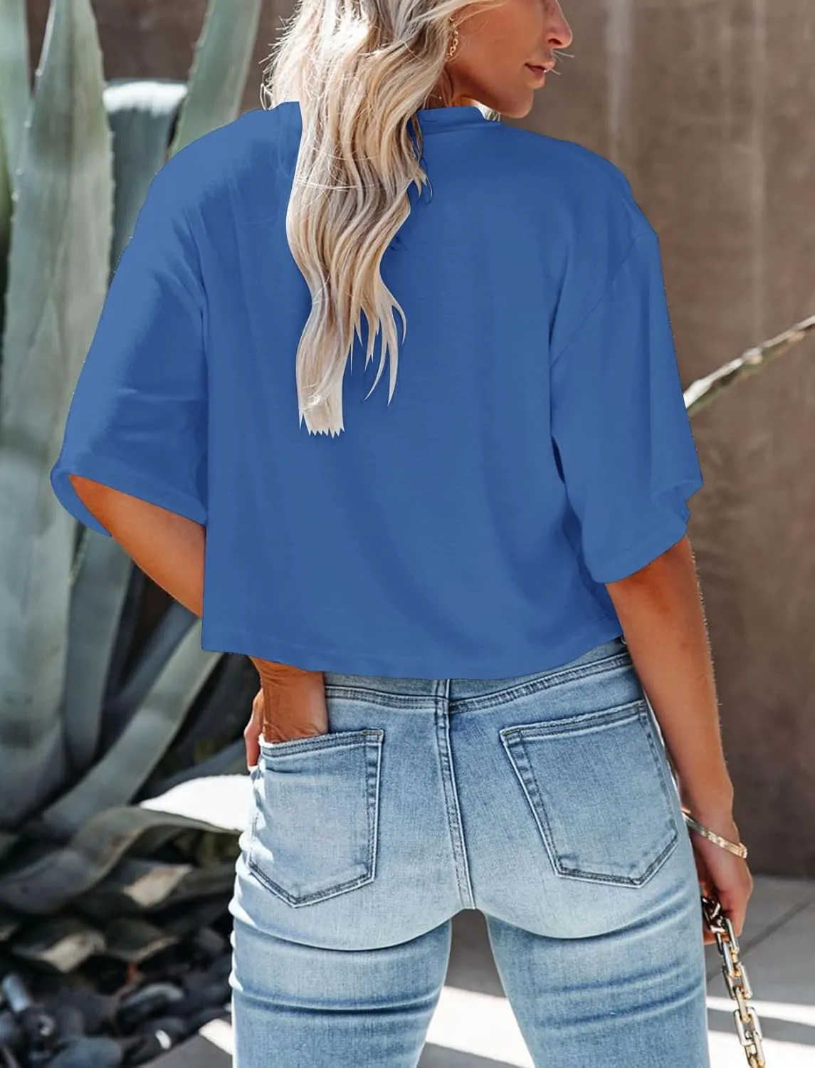 Yuccalley Women's Summer Crop Tops Short Sleeve Round Neck T-Shirt Basic Tees